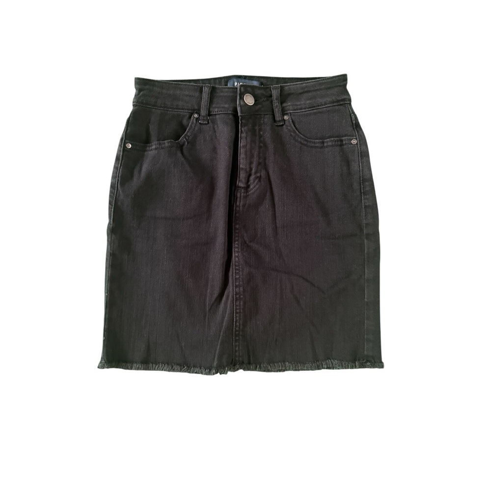 Pieces Black Denim Mini Skirt XS Raw Hem Stretch Cotton